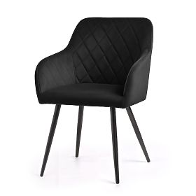 4x Velvet Upholstered Chairs Quilted in Diamonds Black VELTO Black Legs