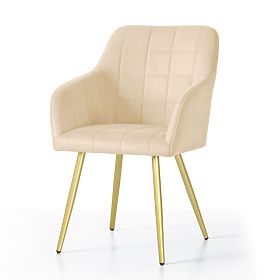 6x Upholstered Chair with Square Quilting Beige LUXANO Gold Legs