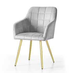 6x Upholstered Chair with Square Quilting Grey LUXANO Gold Legs
