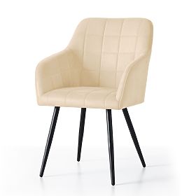 6x Upholstered Chair with Square Stitching Beige LUXANO Black Legs