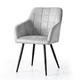 6x Upholstered Chair with Square Stitching Gray LUXANO Black Legs