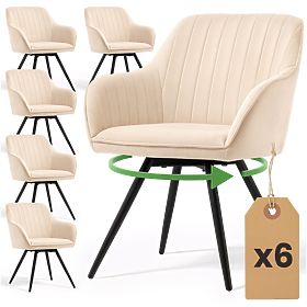 6x Velvet Swivel Chair with Stitching Beige TURNO Black Legs