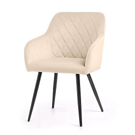 6x Velvet Upholstered Chair Quilted in Diamonds Beige VELTO Black Legs