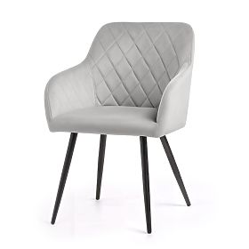 6x Velvet Upholstered Chair Quilted in Diamonds Gray VELTO Black Legs