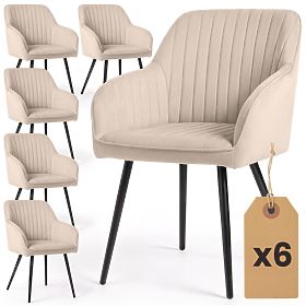 6x Velvet Upholstered Chair with Stitching Beige FLORENCE Black Legs