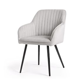 6x Velvet Upholstered Chair with Stitching Gray FLORENCE Black Legs