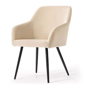 6x Velvet Upholstered Smooth Chair Beige ESTELLE Black Legs