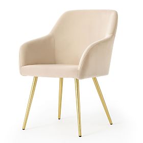 6x Velvet Upholstered Smooth Chair Beige ESTELLE Gold Legs