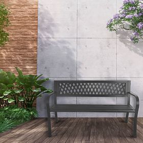 Ajour Garden Bench with Backrest Park Style for Terrace Balcony Metal Frame Graphite