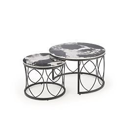 ALEXANDRA Set of 2 Tables, Black Marble / Black, Halmar
