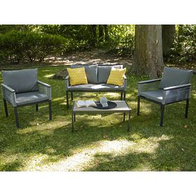 Aluminum Garden Furniture Set (2 x Armchair, Sofa + Table) CORTO Round Gray Technorattan
