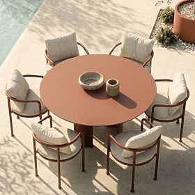 Amarello Garden Set, Round Table 140 cm + 6 Chairs, Aluminum, Burgundy Brown
