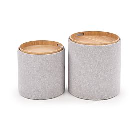 AVIKO Set of 2 Poufs, Light Gray, Halmar