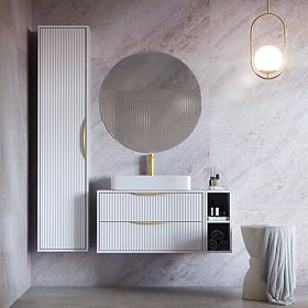 Avila 2.0 Cabinet for Countertop Sink, 80 cm, Grooved, Gold Handles, White, lectus