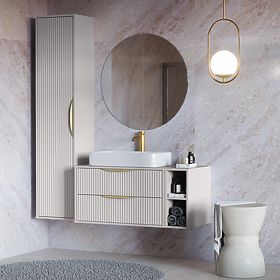 Avila 2.0 Under-Sink Cabinet, 80 cm, Grooved, Gold Handles, Cashmere, lectus