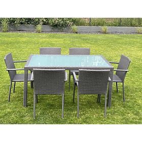 AVVICENTE Grey Technorattan Dining Furniture Set (Table 150x90cm + 6 Chairs)