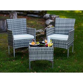 Balcony Furniture Set (2 x Armchair + Table) SANO Gray Technorattan