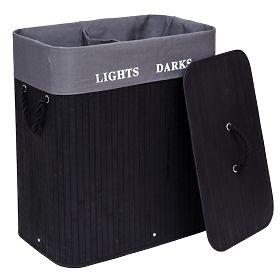 Bamboo Laundry Basket 2 Compartments Black FSC