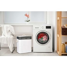 Bamboo Laundry Basket 2 Compartments White-Grey