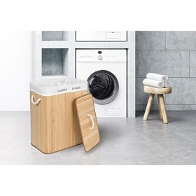 Bamboo Laundry Basket with 2 Compartments Natural