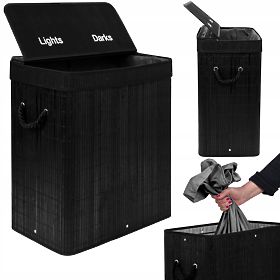 Bamboo Laundry Basket with Lid 100L Black