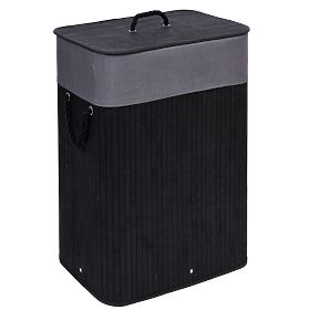 Bamboo Laundry Basket with Lid 80L Black-Grey