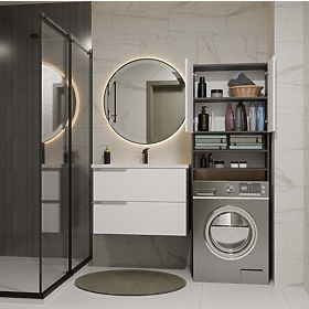 Bathroom Cabinet Above Washing Machine POLA DK ANTHRACITE WHITE Shelf Column 180X64X30