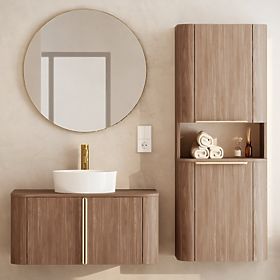 Bathroom Cabinet, Bassa Column Walnut Lincoln, Gold Handles, Rounded