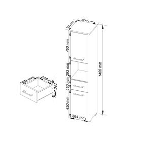 BATHROOM CABINET FIN COLUMN 30 2D 1SZ 1W 140cm PK CAPPUCCINO GLOSS