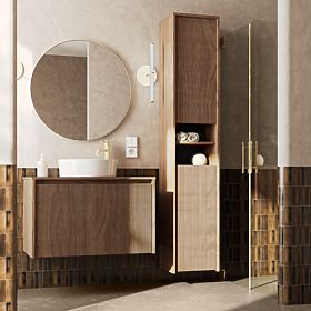 Bathroom Cabinet, Tall Column Pezzo Walnut, Grooved
