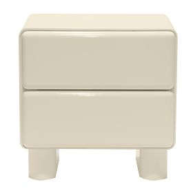 Bedside Table with Drawers Lagos, Cream White, Rounded, Glossy