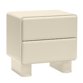 Bedside Table with Drawers Lagos, Cream White, Rounded, Glossy