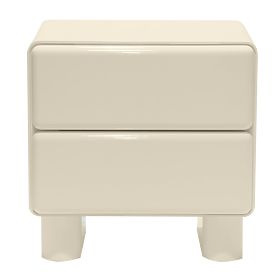 Bedside Table with Drawers Lagos, Cream White, Rounded, Glossy