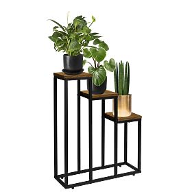 Black Plant Stand Loren Rustic Aged Oak