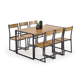 BOLIVAR set table + 6 chairs golden oak / black (1p=1pc), Halmar
