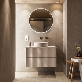 Cabinet for countertop sink Nelli 80 cm, cashmere, grooved, gold handles