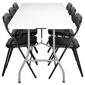 Catering Set FETA WHITE 180 cm + 6 BASICO Chairs