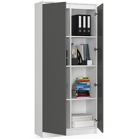CLOSED BOOKCASE R80 2D 8P CLP WHITE / GRAY