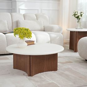Coffee Table Marlo 80 cm, Cream White/Walnut, Microcement