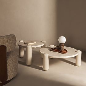 Coffee Table Noemi 66 cm, Light Beige/Marble, Glossy