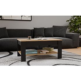 Coffee Table OHIO OAK ARTISAN BLACK Table Shelf for Living Room 93x58x43.5 cm