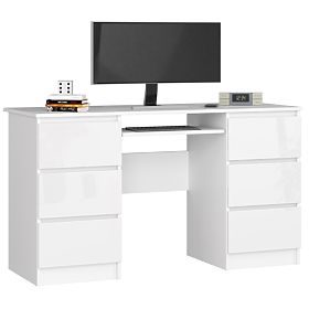 COMPUTER DESK A-11 135 cm 6 DRAWERS PK WHITE / WHITE GLOSS