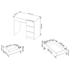 COMPUTER DESK A-7 90 cm RIGHT PK WHITE / WHITE GLOSS