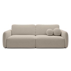Convertible Sofa Botse Light Beige with Storage, Rounded Shapes, Boucle