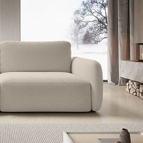 Convertible Sofa Botse Light Beige with Storage, Rounded Shapes, Boucle