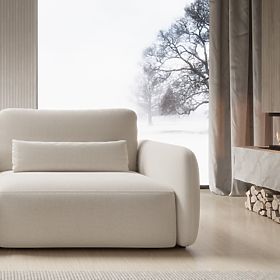 Convertible Sofa Mossa with Storage, Rounded Shapes, Light Beige