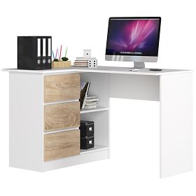 CORNER DESK B16 124 cm LEFT 3 DRAWERS WHITE / SONOMA OAK