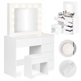 Cosmetic Dressing Table with Mirror and Lighting 5 Drawers Stool ModernHome