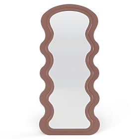 Decorative Hanging Mirror in Wooden Frame Vale 177x75 cm, Wavy, Organic Shape, Mocha Mo