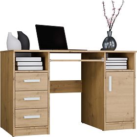 DELTA Desk Oak Artisan 120 cm 3 Drawers Cabinet Shelf for Office Room Laptop, Delta